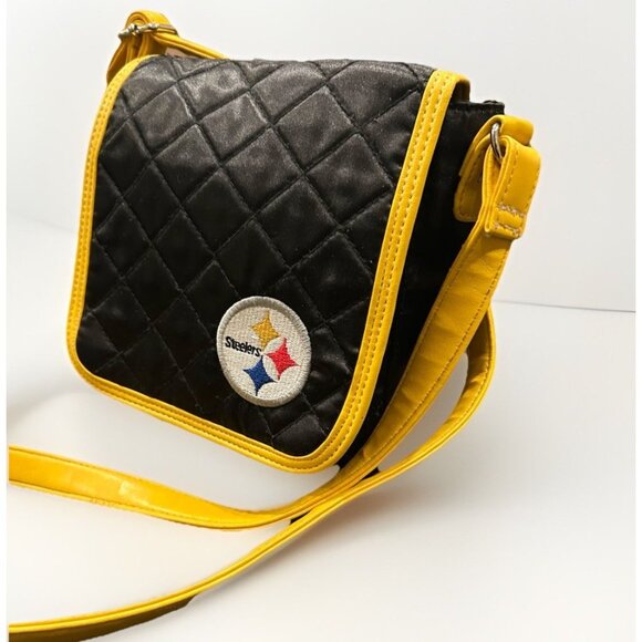 Pittsburgh Steelers Purse NFL Football Vinyl Small Adjustable Strap Black Gold - Picture 1 of 8